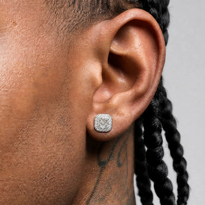S925 Octagon Baguette Mix Halo Stud Earrings - Pair