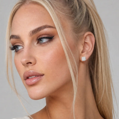 S925 Octagon Baguette Mix Halo Stud Earrings - Pair