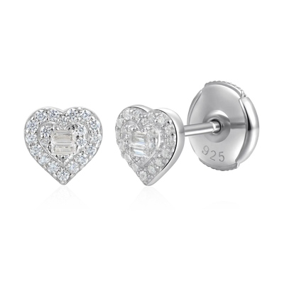 Heart Baguette Mix Halo Stud Earring - Single