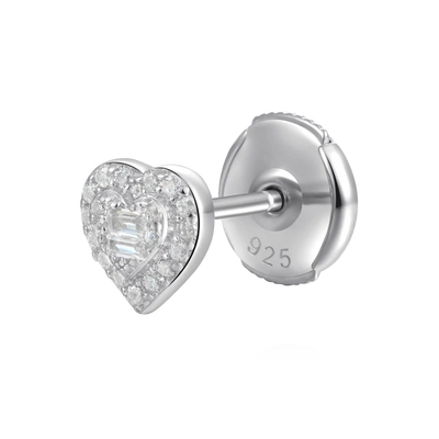 Heart Baguette Mix Halo Stud Earring - Single