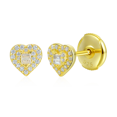 Heart Baguette Mix Halo Stud Earring - Single