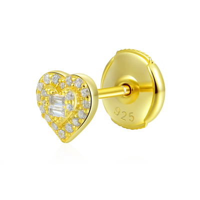 Heart Baguette Mix Halo Stud Earring - Single