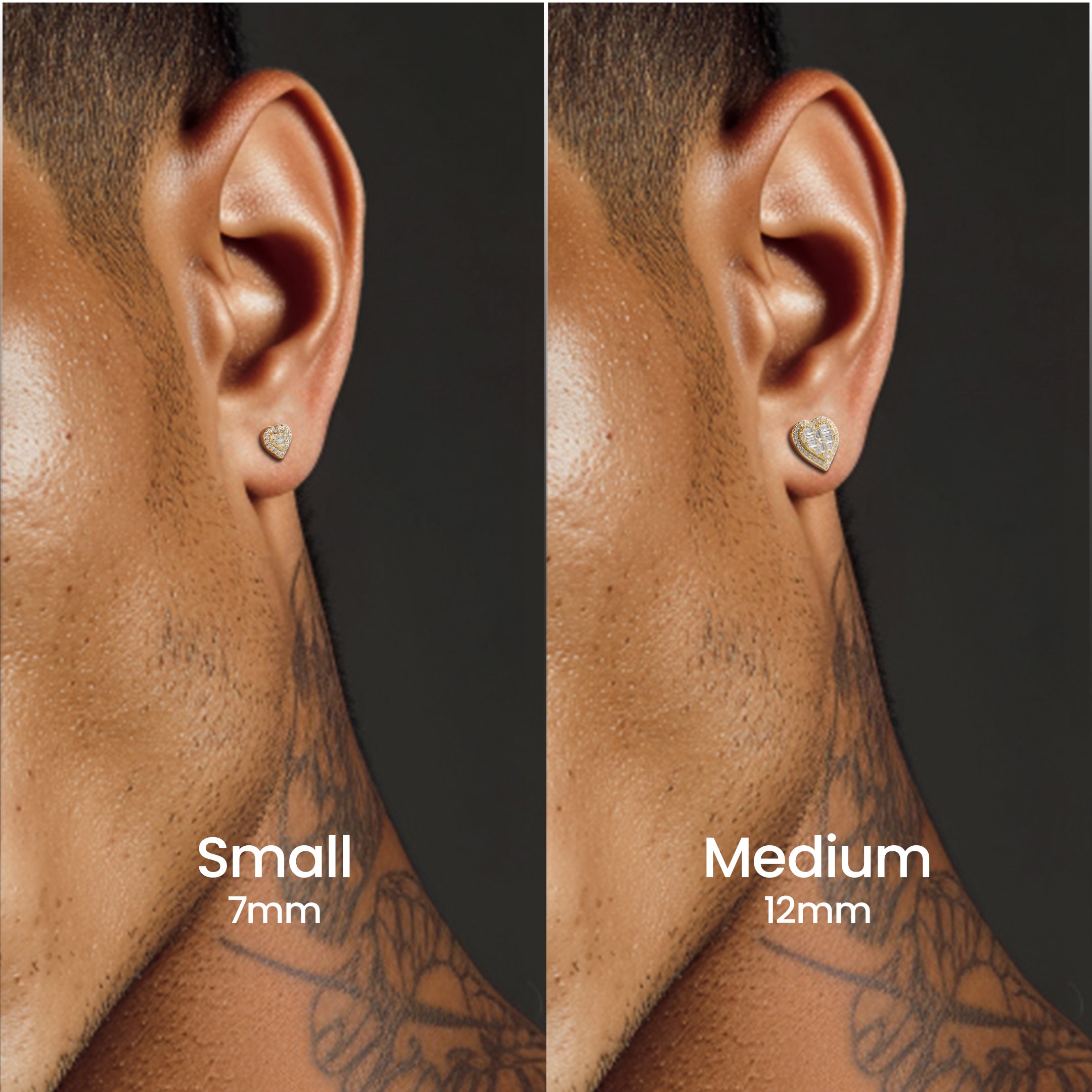 S925 Heart Baguette Mix Halo Stud Earrings - Pair