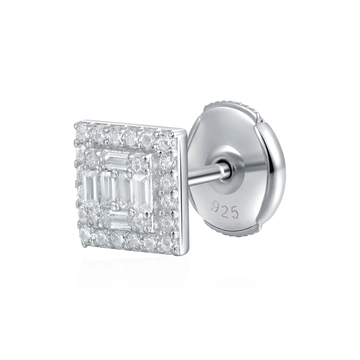 Square Baguette Mix Halo Stud Earrings - Pair