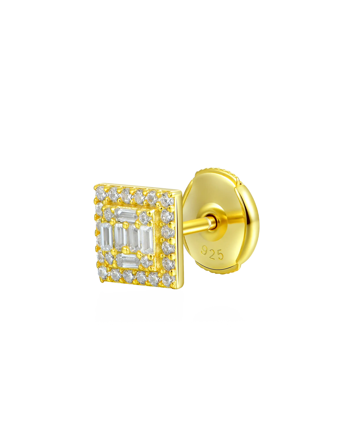 S925 Square Baguette Mix Halo Stud Earrings - Pair