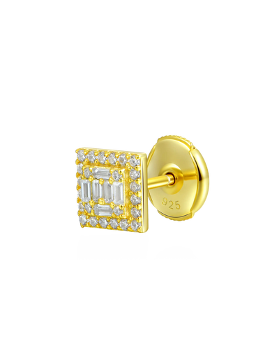 S925 Square Baguette Mix Halo Stud Earrings - Pair