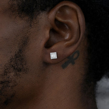 Square Baguette Mix Halo Stud Earrings - Pair