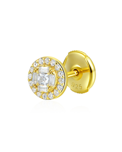 Single Baguette Mix Round Cut Halo Stud Earrings