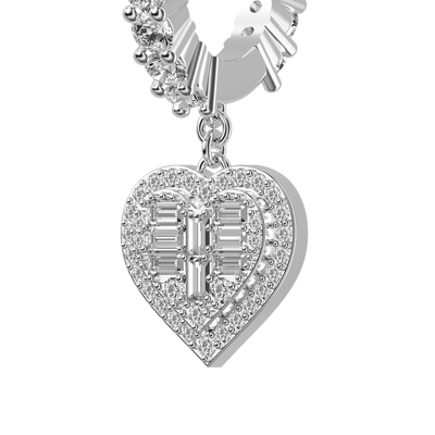 S925 Heart Baguette Mix Halo Dangly Earrings - Pair