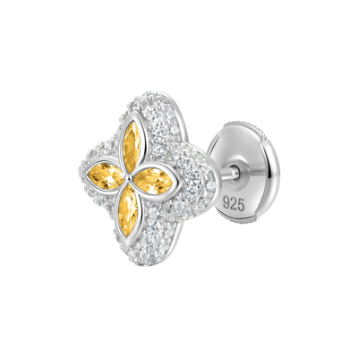 S925 Iced Luminous Clover Earrings - Yellow Diamond