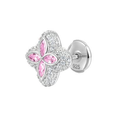 S925 Iced Luminous Clover Earrings - Pink Diamond