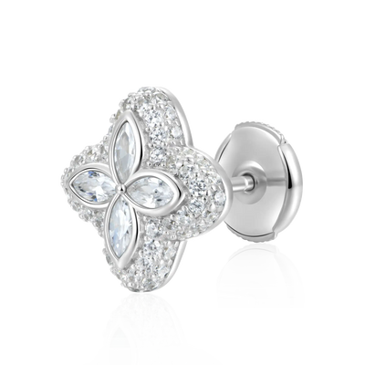 S925 Paved Hoop & Clover Stud Earring Set