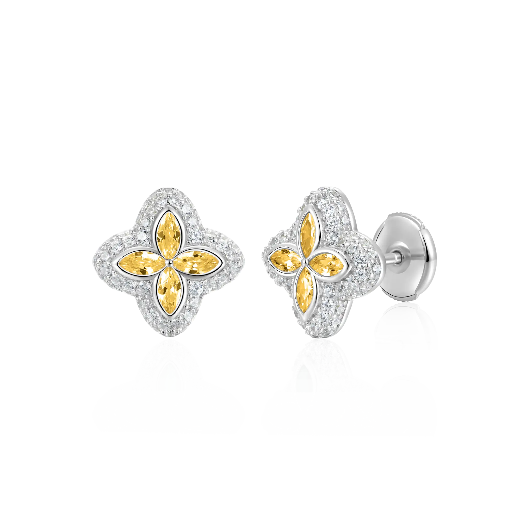 Moissanite Luminous Clover Earrings - Yellow Diamond