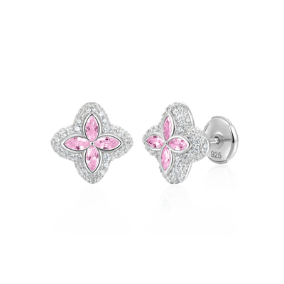 S925 Iced Luminous Clover Earrings - Pink Diamond