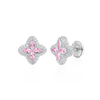 Moissanite Luminous Clover Earrings - Pink Diamond