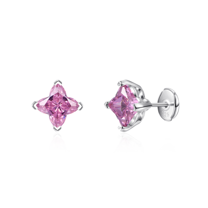 Solid Clover Cut Stud Earrings - Pink
