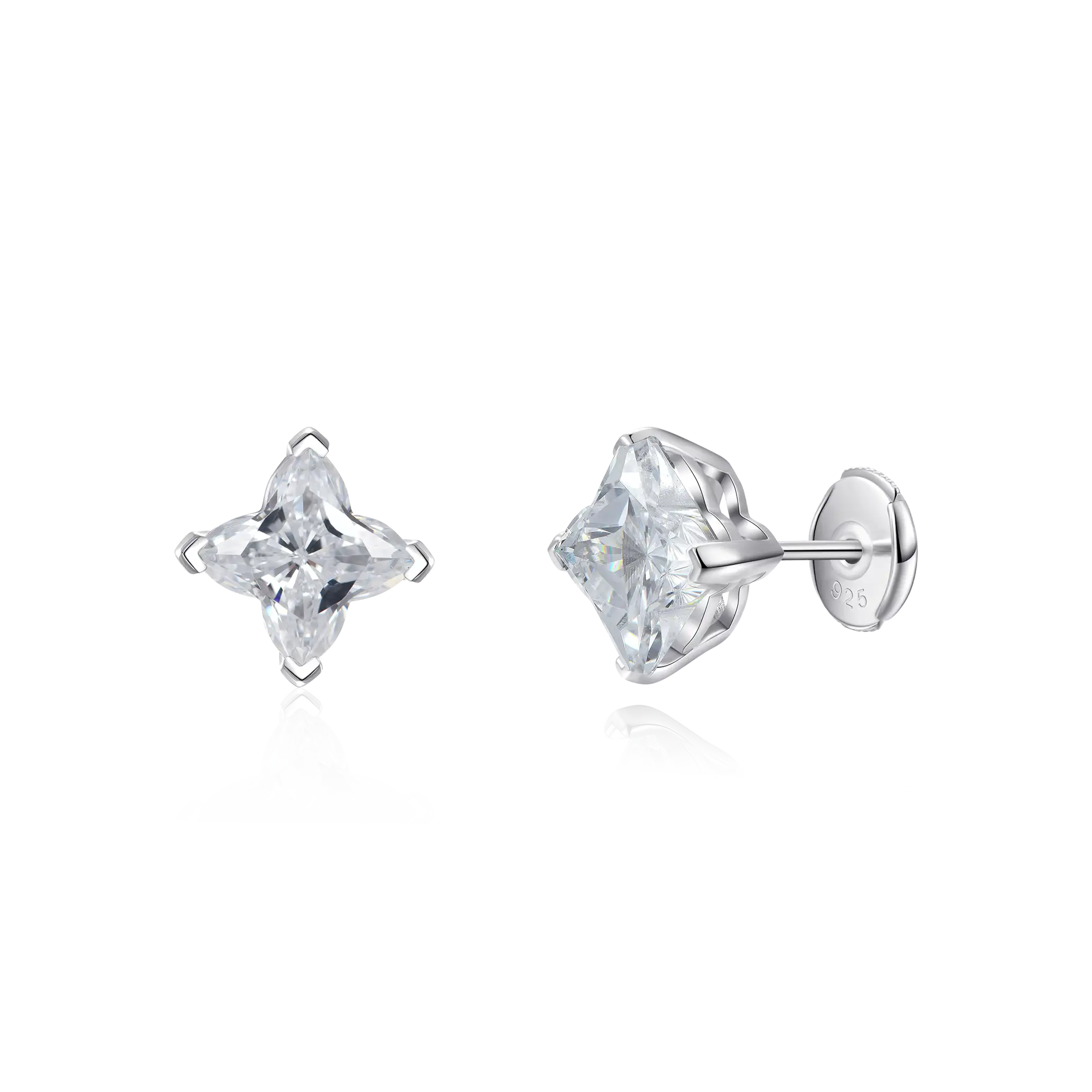 Moissanite Solid Clover Cut Stud Earrings - White