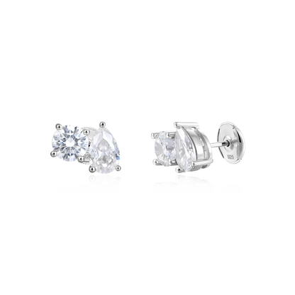 Moissanite S925 Toi et Moi Stud Earrings – Round & Pear