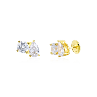 Moissanite S925 Toi et Moi Round & Pear Stud Earrings