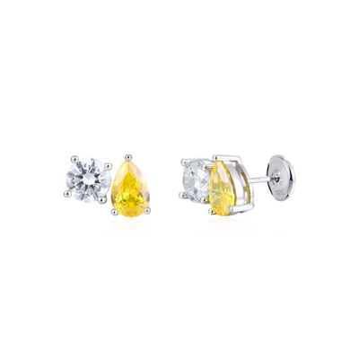 Moissanite S925 Toi et Moi Round & Pear Stud Earrings