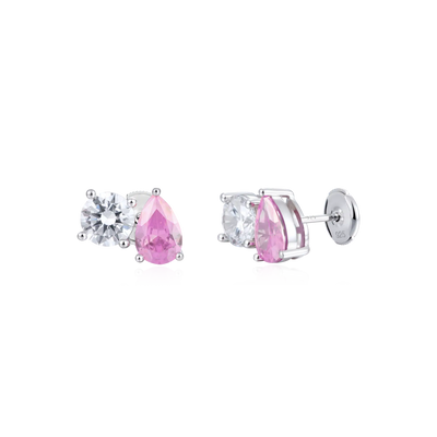 Moissanite S925 Toi et Moi Round & Pear Stud Earrings