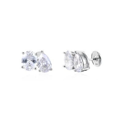 Moissanite S925 Toi et Moi Oval & Pear Stud Earrings
