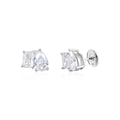 Moissanite S925 Toi et Moi Emerald & Pear Stud Earrings