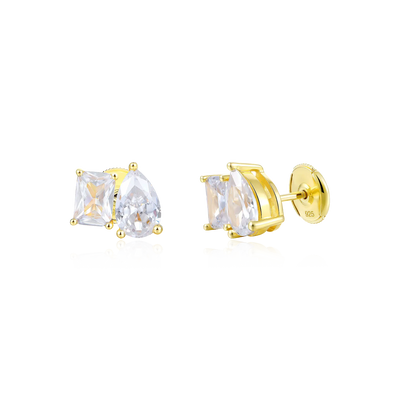 Moissanite S925 Toi et Moi Emerald & Pear Stud Earrings