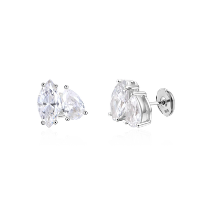 Moissanite S925 Toi et Moi Stud Earrings – Marquise & Pear