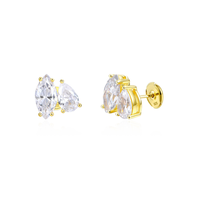 Moissanite S925 Toi et Moi Marquise & Pear Stud Earrings