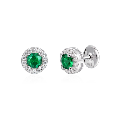 Moissanite S925 Halo Round Cut Stud Earring - Green