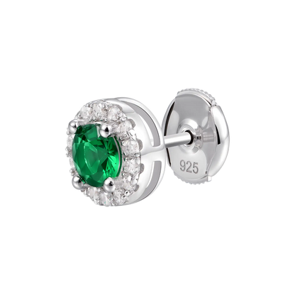 Halo Round Cut Stud Earring - Green