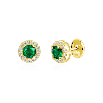 Moissanite S925 Halo Round Cut Stud Earring - Green
