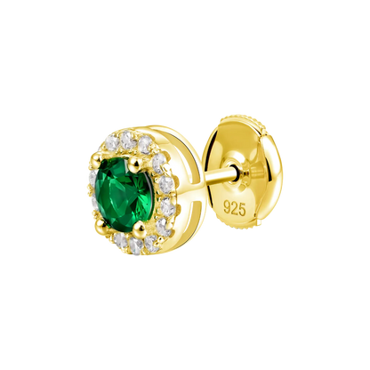 Halo Round Cut Stud Earring - Green