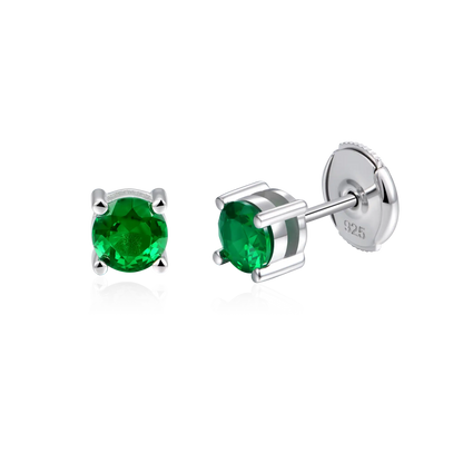 Round Cut Stud Earring - Green
