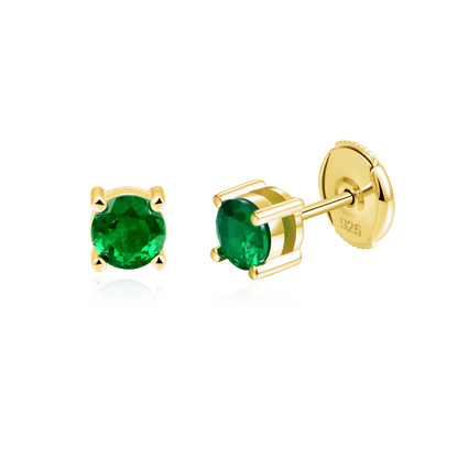 Round Cut Stud Earring - Green