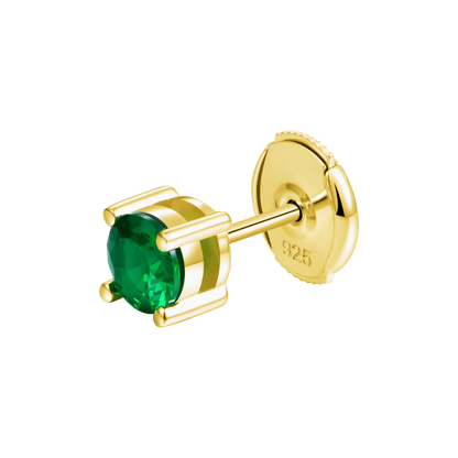 Round Cut Stud Earring - Green