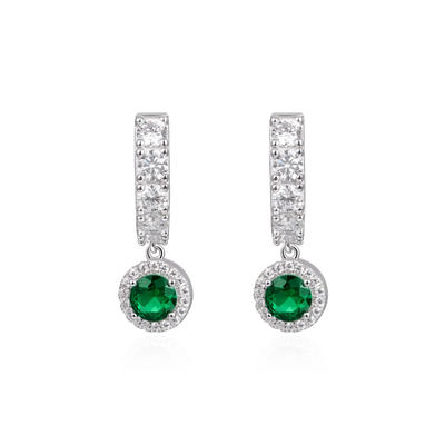 S925 Halo Dangly Earring - Green