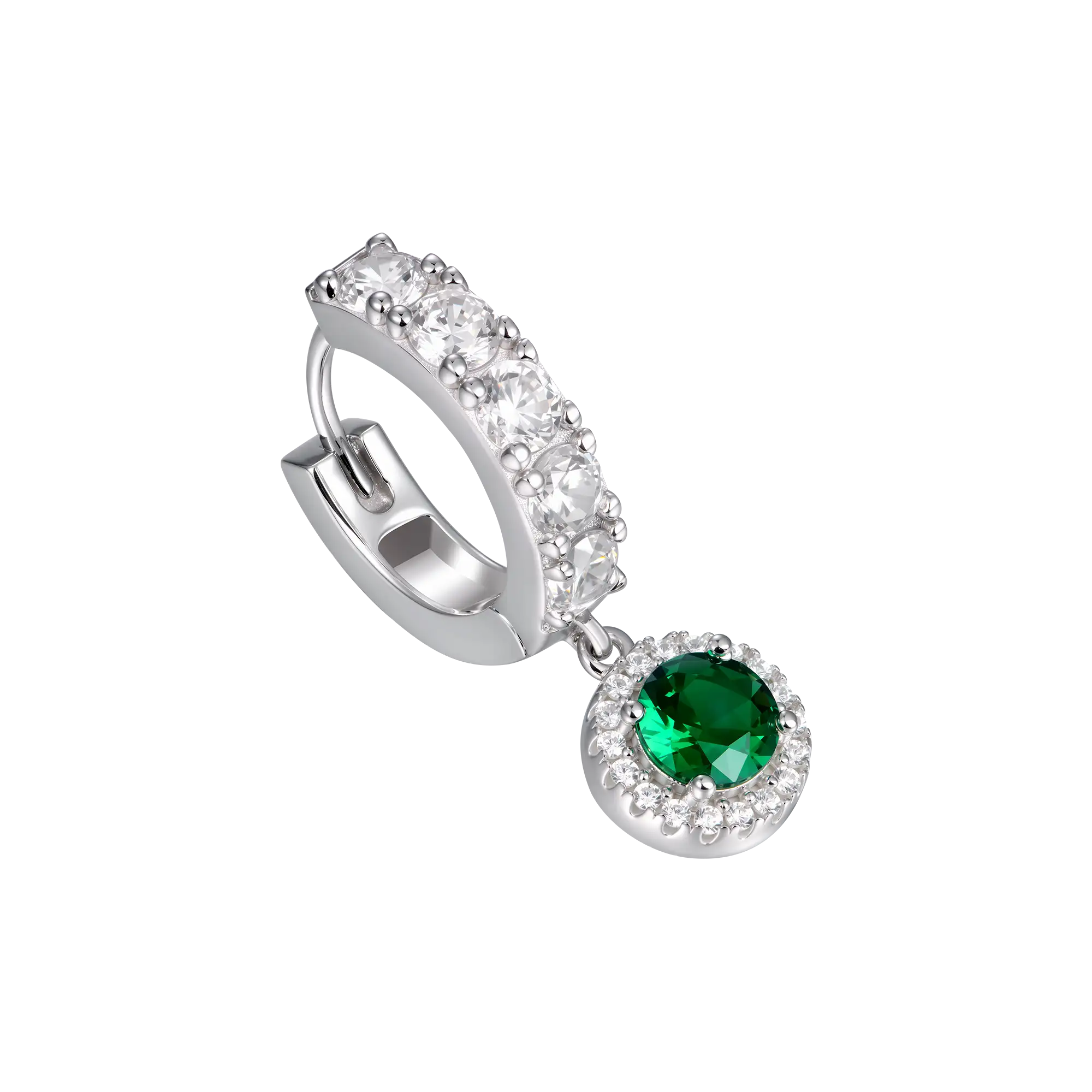 Moissanite Halo Dangly Earring - Green