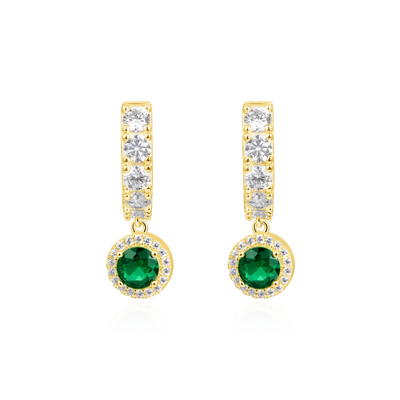 S925 Halo Dangly Earring - Green