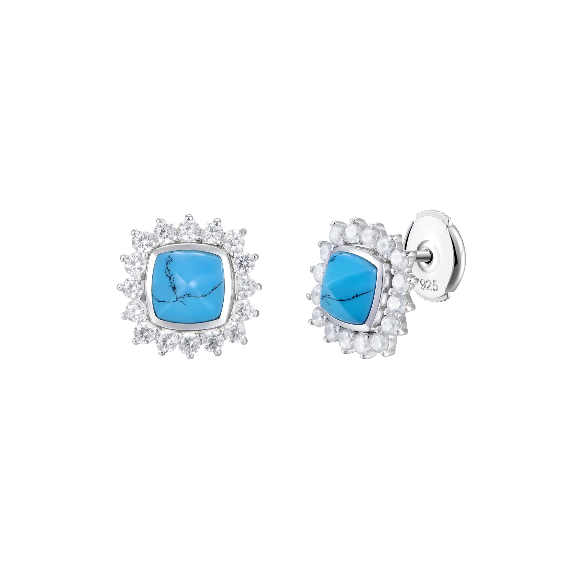 S925 Turquoise Halo Detachable Stud Earrings