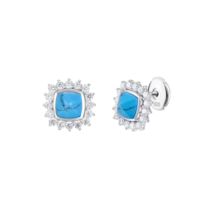 S925 Turquoise Halo Detachable Stud Earrings
