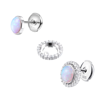 S925 Opal Halo Detachable Stud Earrings
