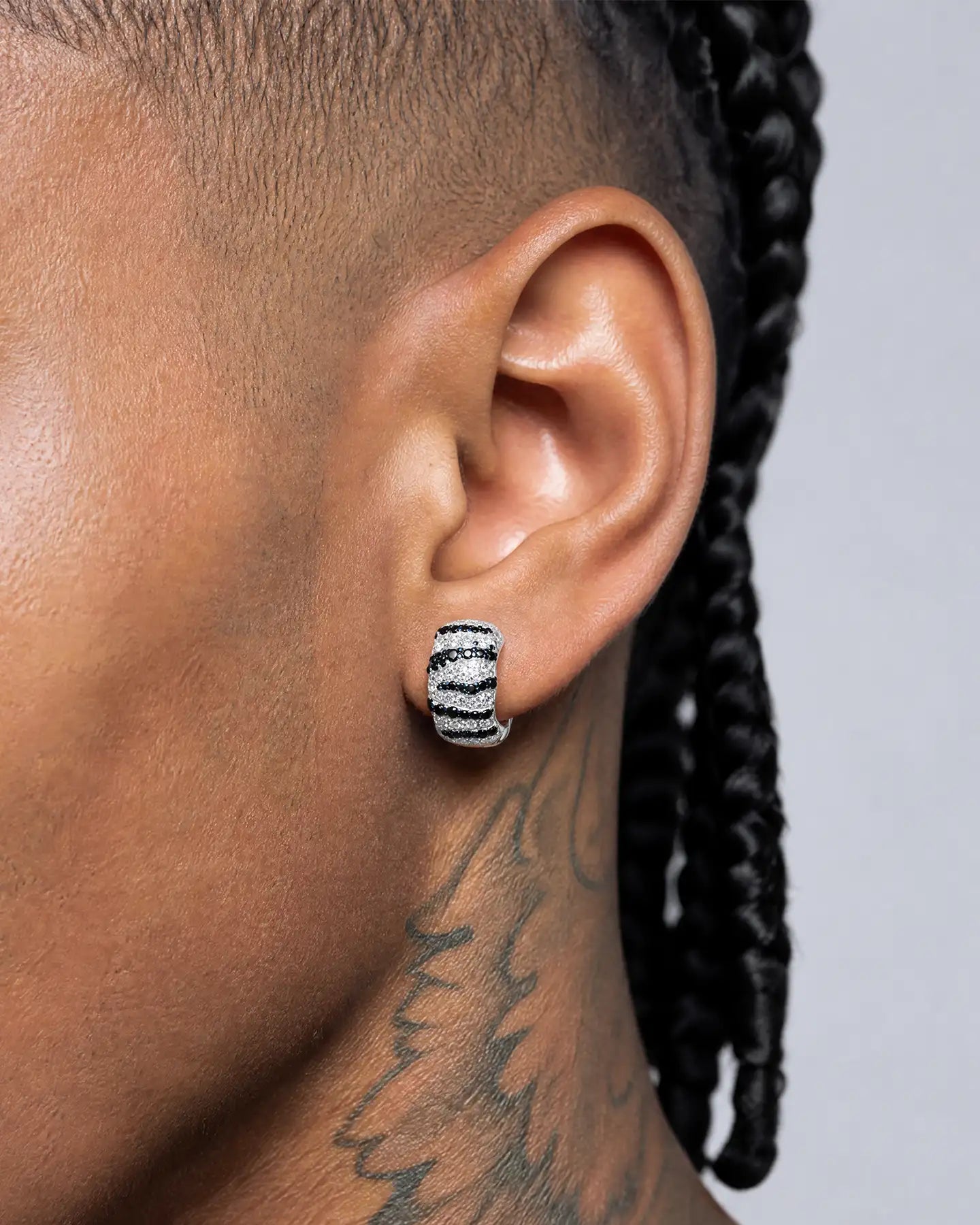 Black & White Striped Hoop Earring