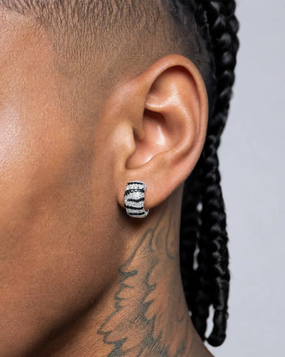 Black & White Striped Hoop Earring