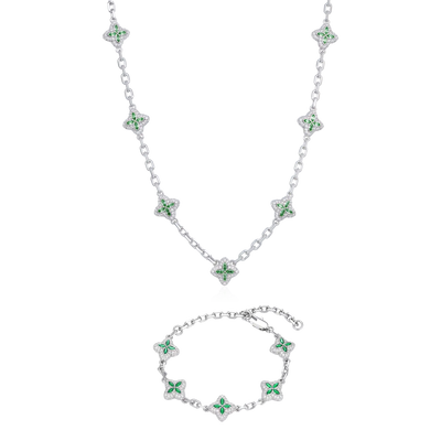 Iced Luminous Clover Adjustable Chain & Bracelet Set - Green Diamond