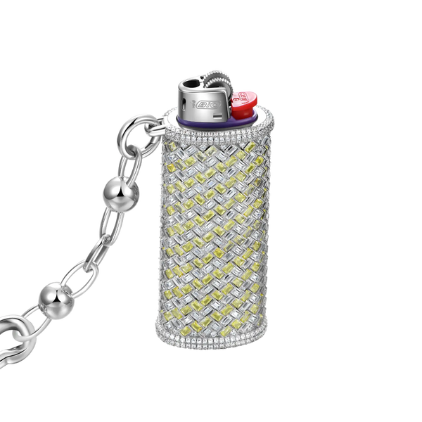 18K White Gold Woven Canary Lighter Case - Pants Chain| Key Chain