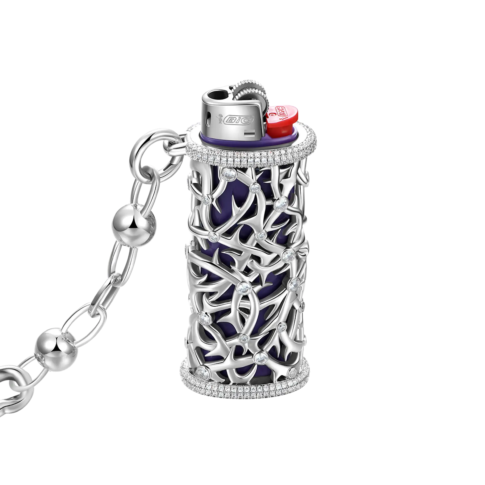 18K White Gold Thorn Encase Lighter Case - Pants Chain|Key Chain