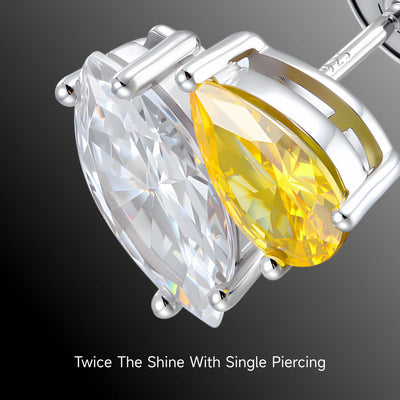 Moissanite S925 Toi et Moi Marquise & Pear Stud Earrings