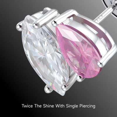 Moissanite S925 Toi et Moi Marquise & Pear Stud Earrings
